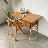 Louis Sognot rattan desk and its chair