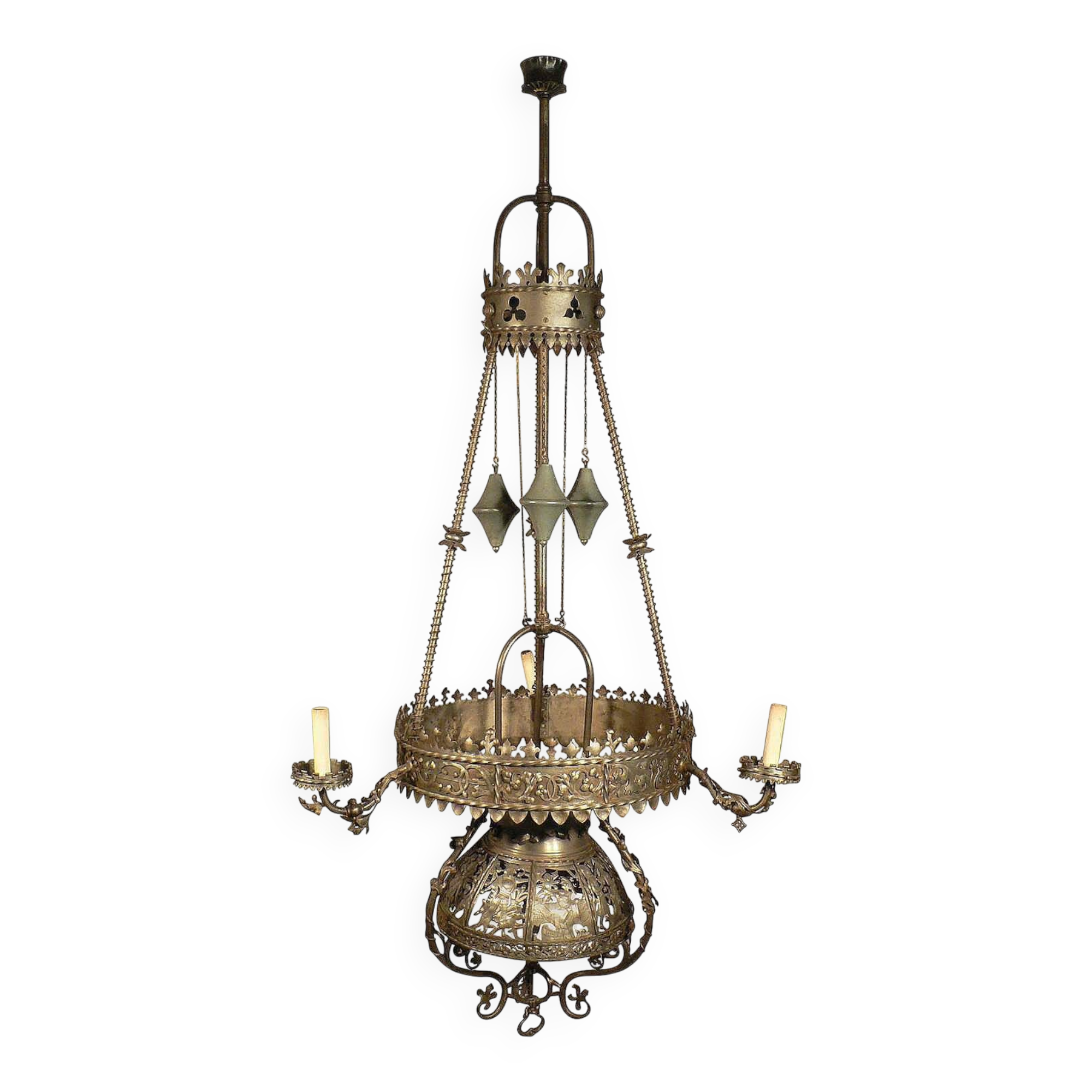 Antique medieval wrought iron chandelier from a German castle.