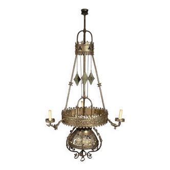 Antique medieval wrought iron chandelier from a German castle.