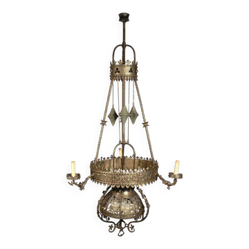Antique medieval wrought iron chandelier from a German castle.