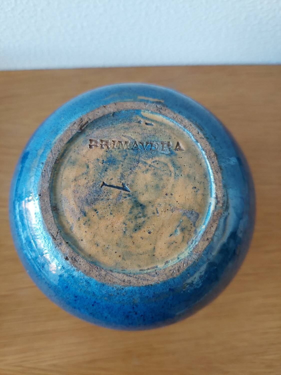 Primavera ball vase in blue ceramic with plant frieze 1920 1930