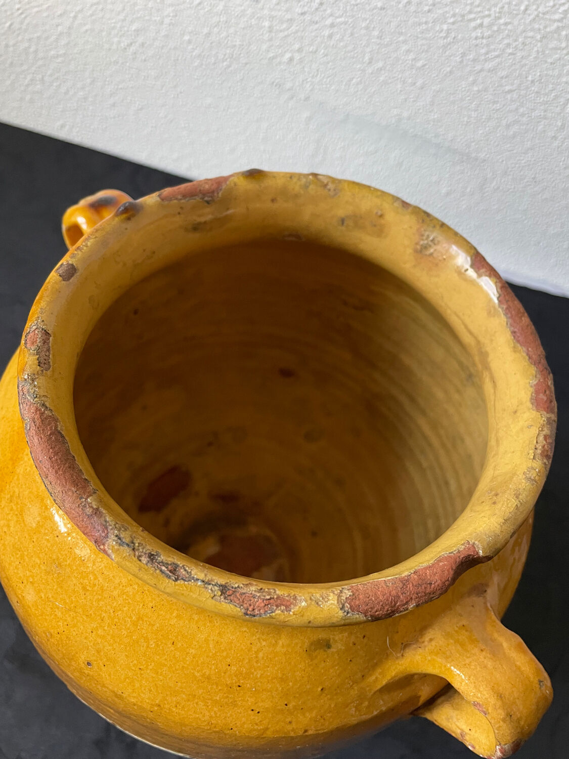 Old pot confit / fat glazed terracotta yellow southwest France