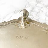 Antique silver metal platter with rockery décor