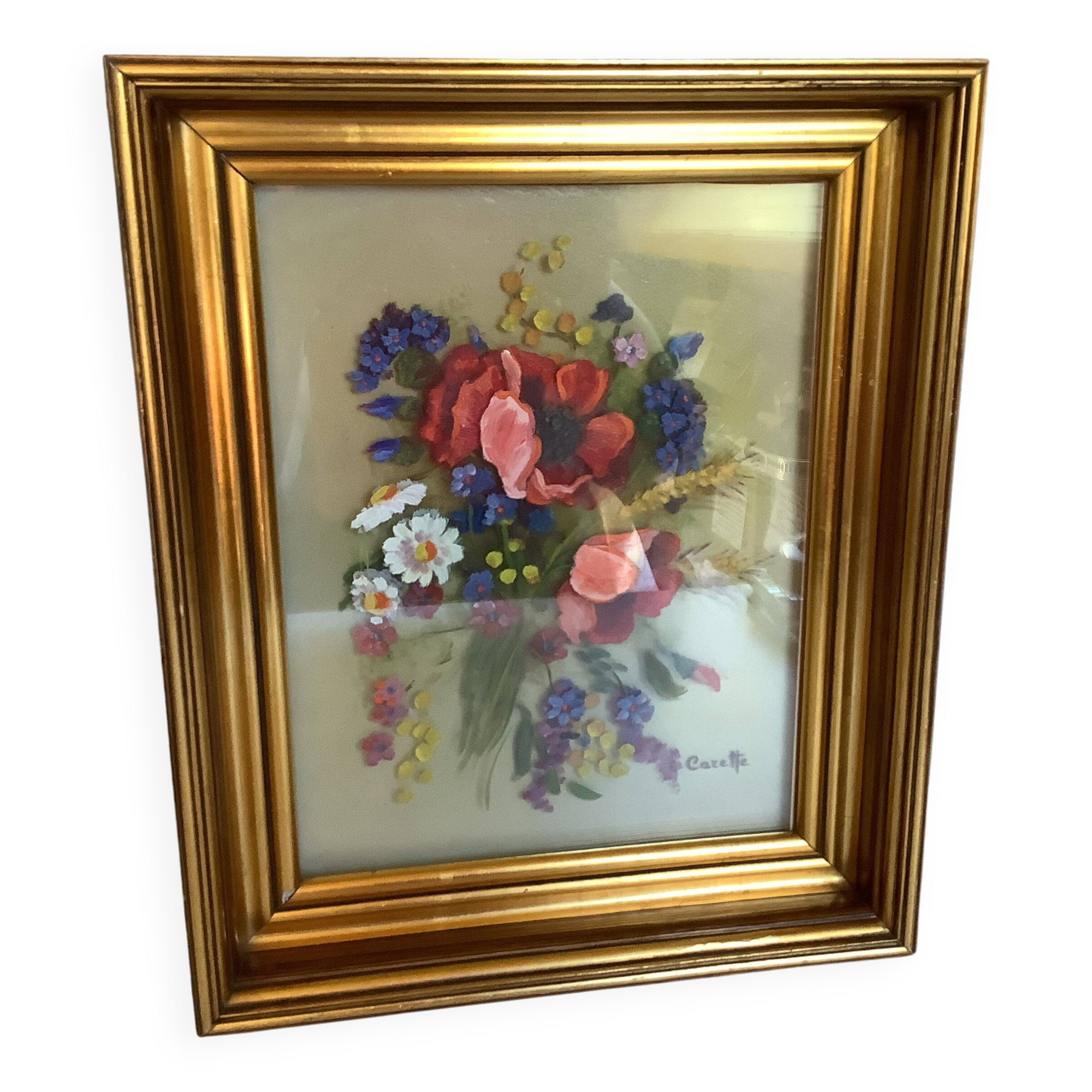 Old painting bouquet of flowers signed