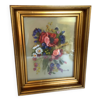 Old painting bouquet of flowers signed
