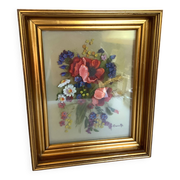 Old painting bouquet of flowers signed