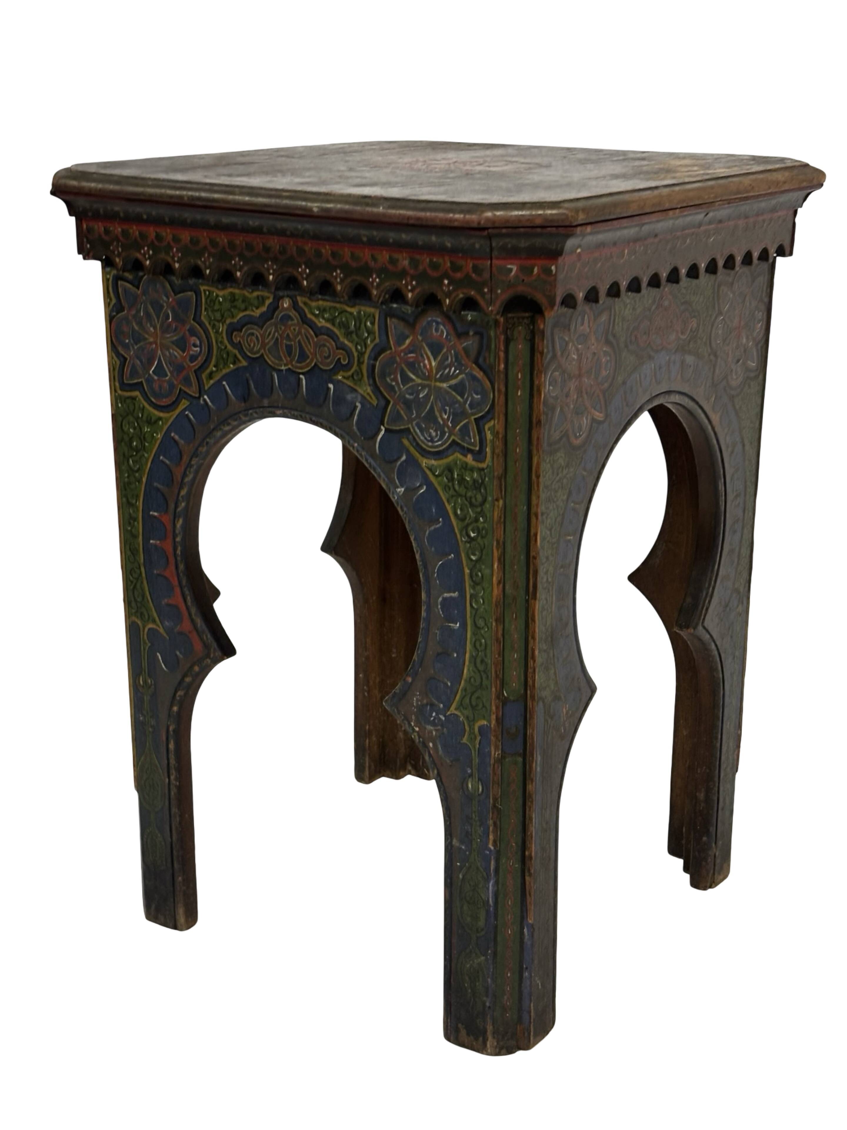 Antique hand-painted Moroccan Moorish Zouak side table
