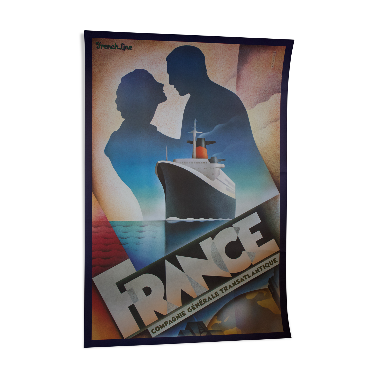 Poster French Line - Paquebot France - Transatlantic General Company - Original - Signed