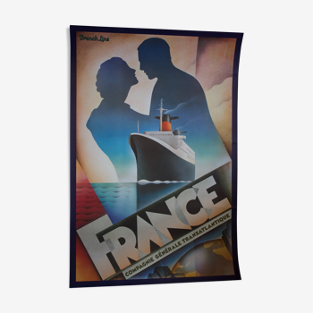 Poster French Line - Paquebot France - Transatlantic General Company - Original - Signed