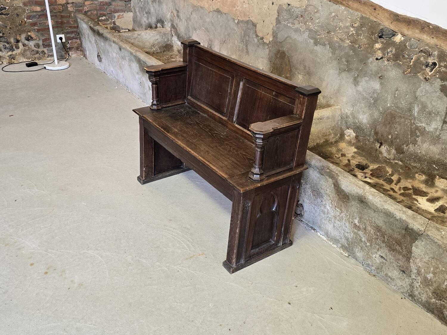 Small 19th century church chest bench in solid oak