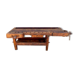 Ancien etabli de menuisier en bois massif fin xixeme