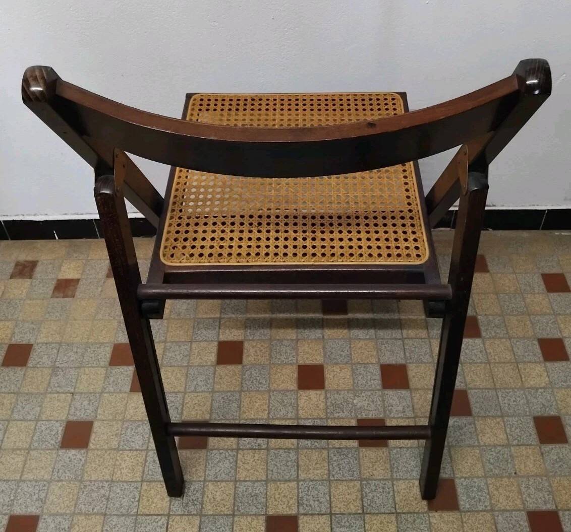 Set of 4 vintage 1970s folding chairs in wood and caning