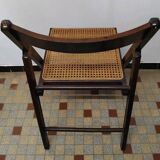 Set of 4 vintage 1970s folding chairs in wood and caning