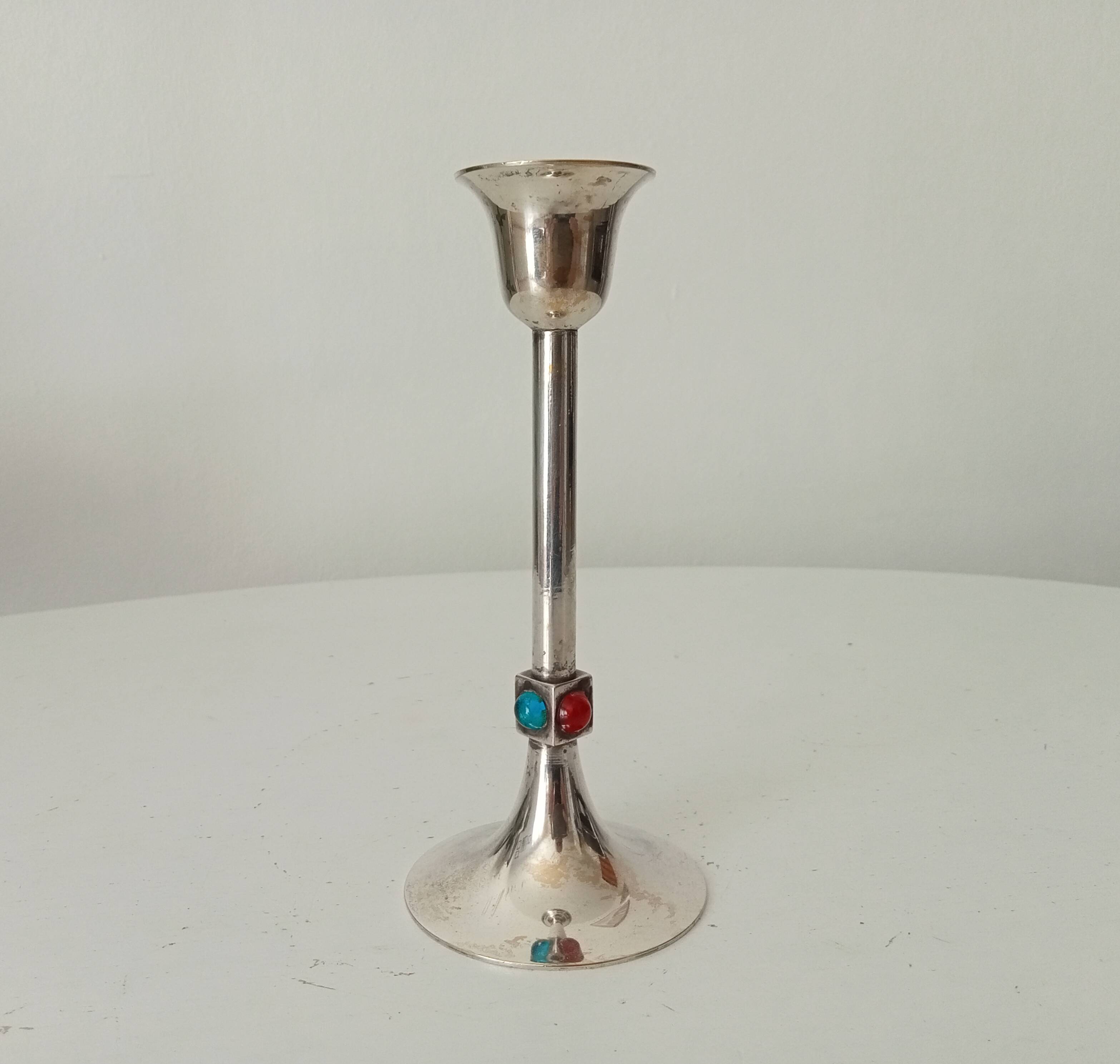 Vintage silver metal candle holder
