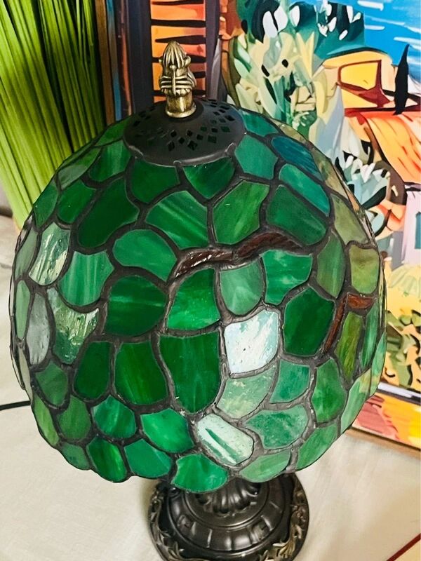 Vintage Tiffany Inspiration Lamp and Green Shade | Green Foliage Shade