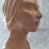 Bust in raw earth of atelier bust face of woman signed j.c.g.
