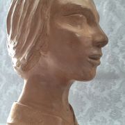 Bust in raw earth of atelier bust face of woman signed j.c.g.