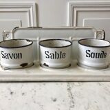 set of enamelled pots to fix (soda, soap, salt) early twentieth century