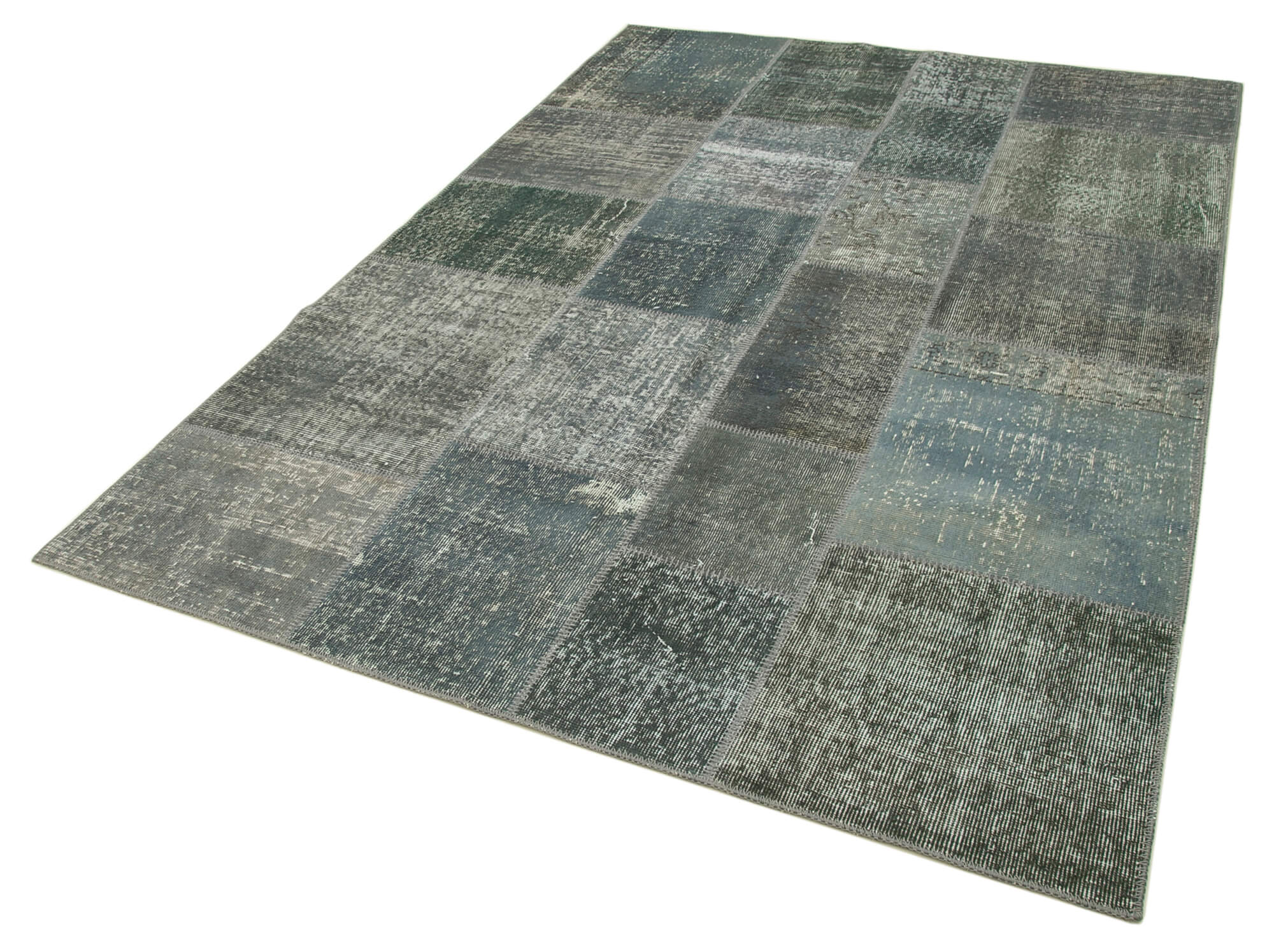 Hand-Knotted Turkish Vintage 170 cm x 245 cm Grey Patchwork Rug