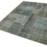 Hand-Knotted Turkish Vintage 170 cm x 245 cm Grey Patchwork Rug
