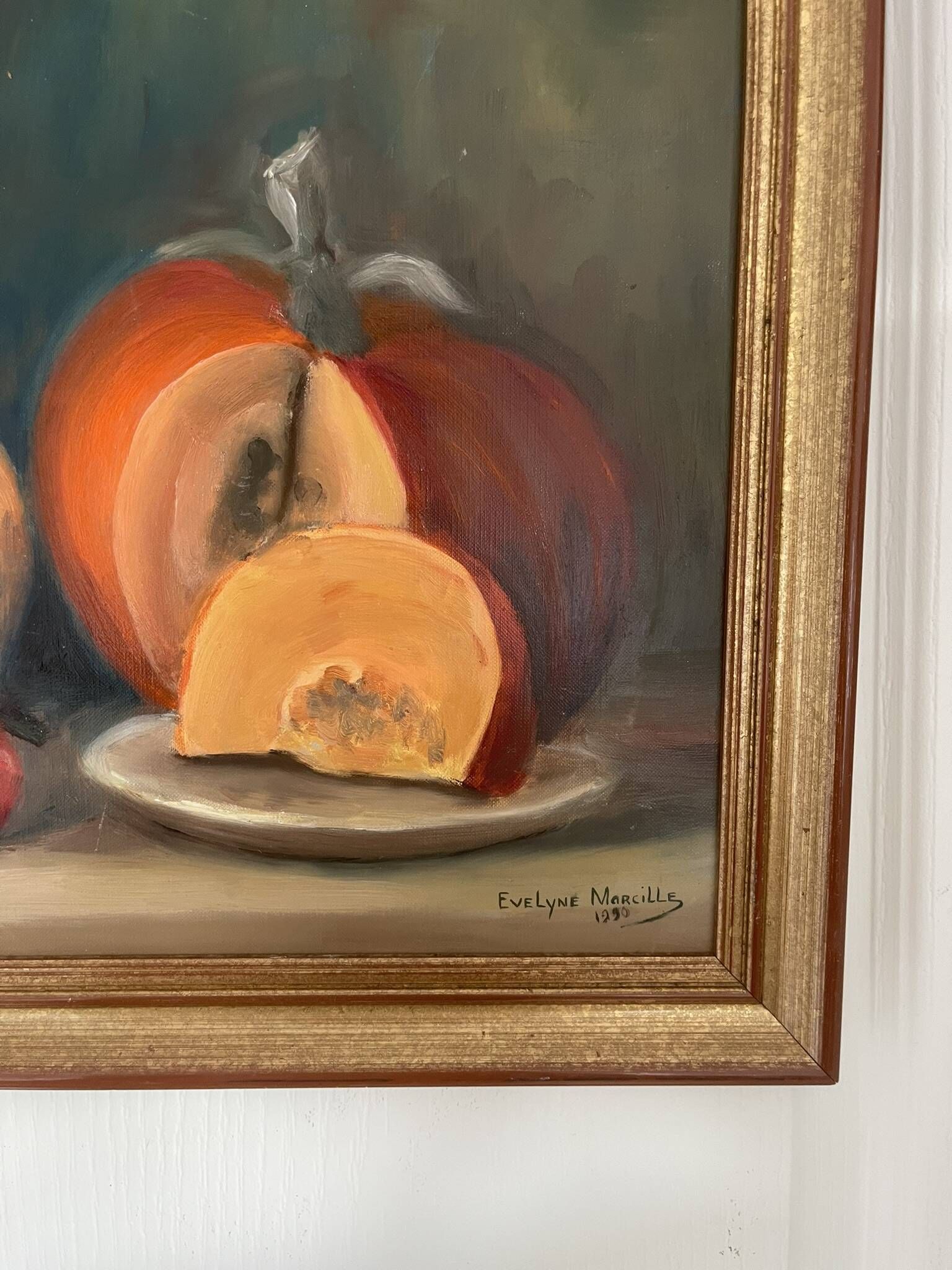 Old Oil Painting Still Life Golden Frame Signed Marcille 1990