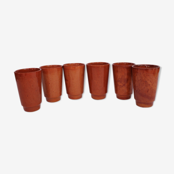 Set of 6 vintage glazed sandstone cups