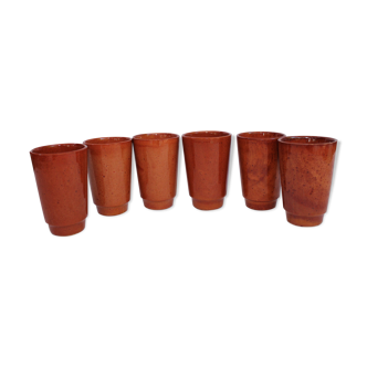 Set of 6 vintage glazed sandstone cups