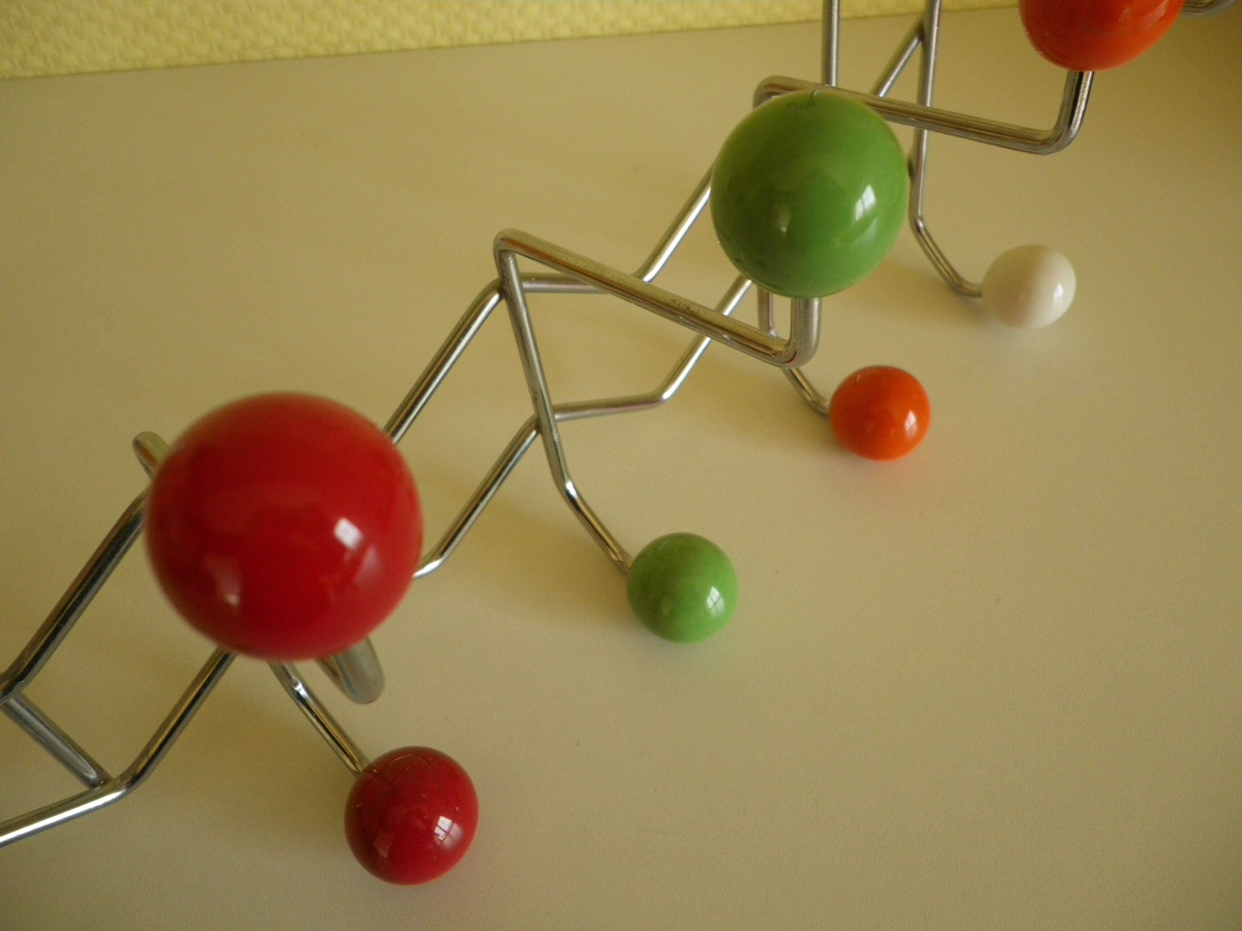 Door hook with 10 hooks-balls, metal and wood, 70s