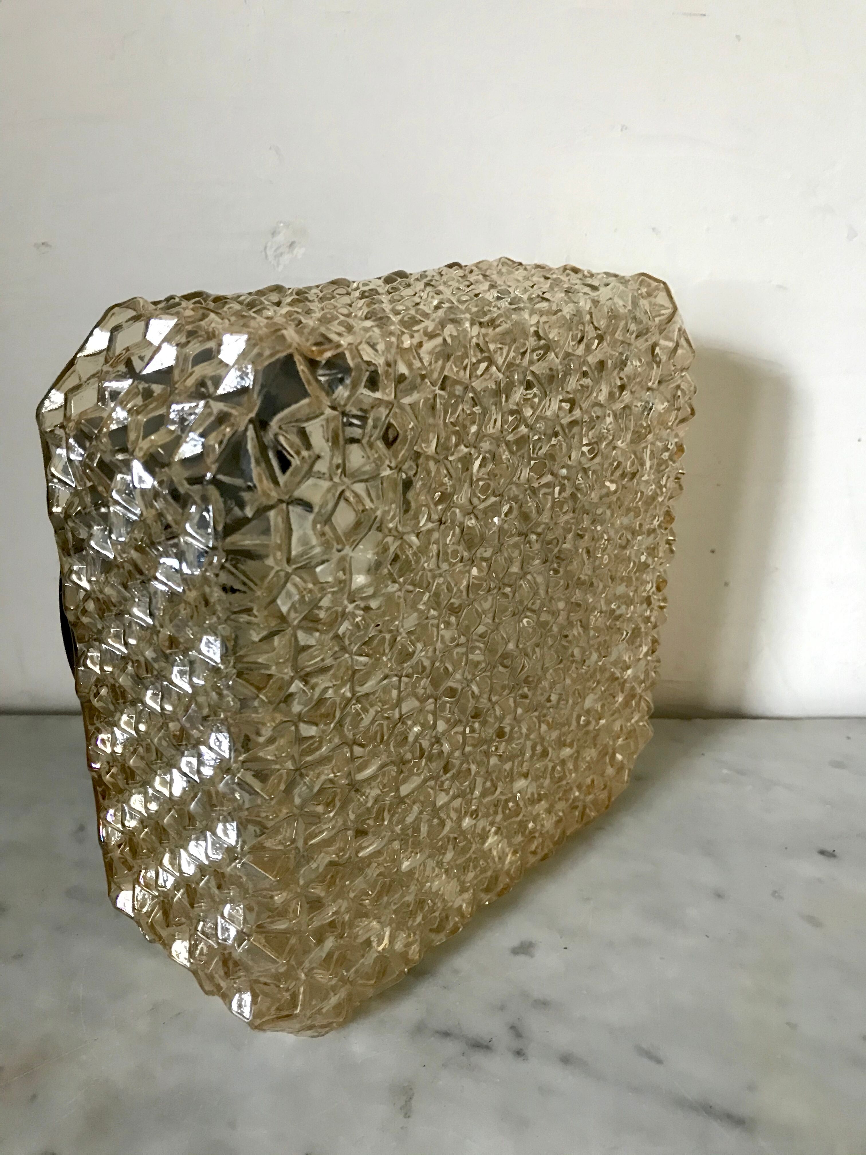 Amber moulded glass ceiling lighten circa 1960