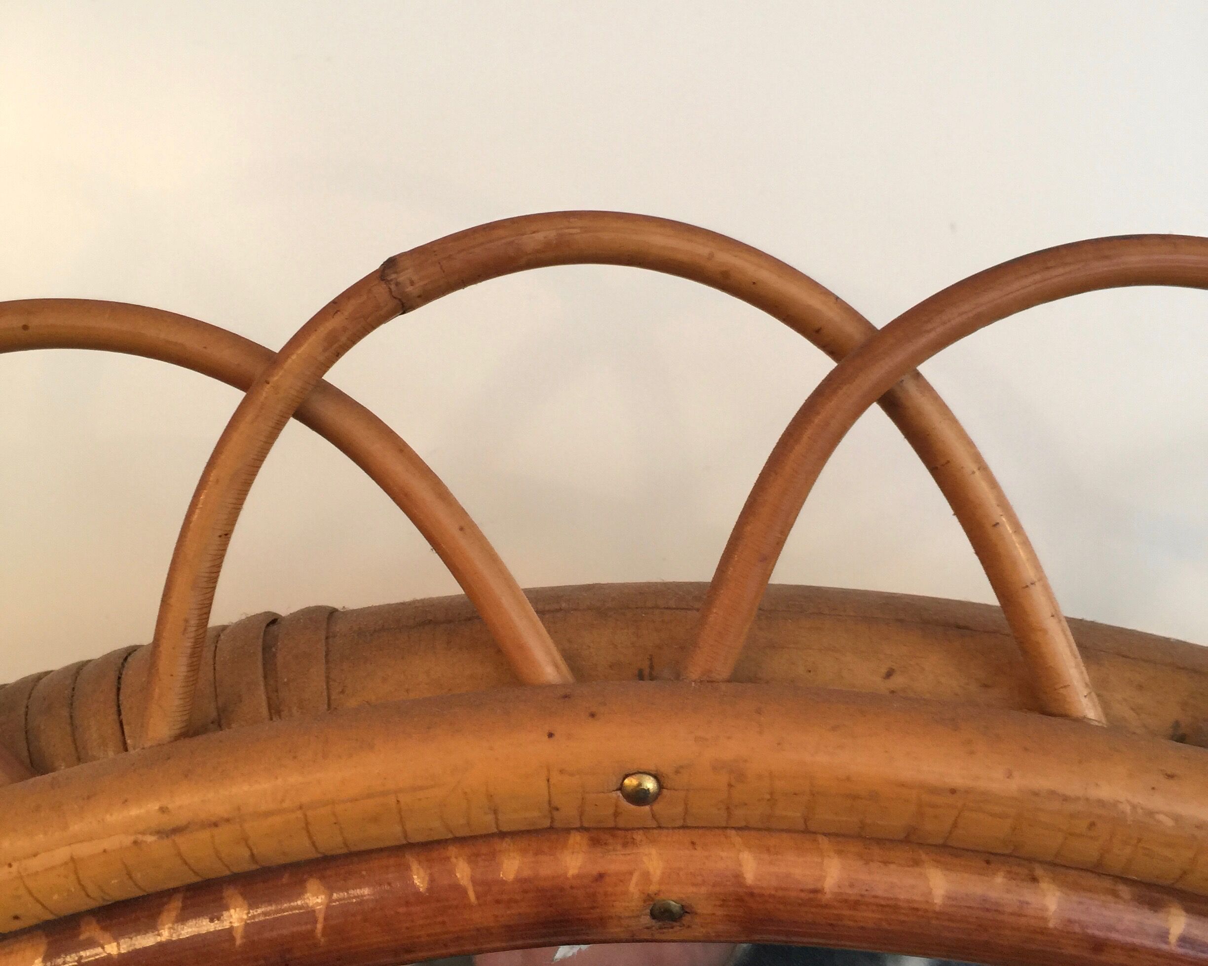 Mirror large rattan format form the 1960s flower 56cm