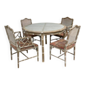 Vintage faux bamboo dining set with original fabric, 1980s