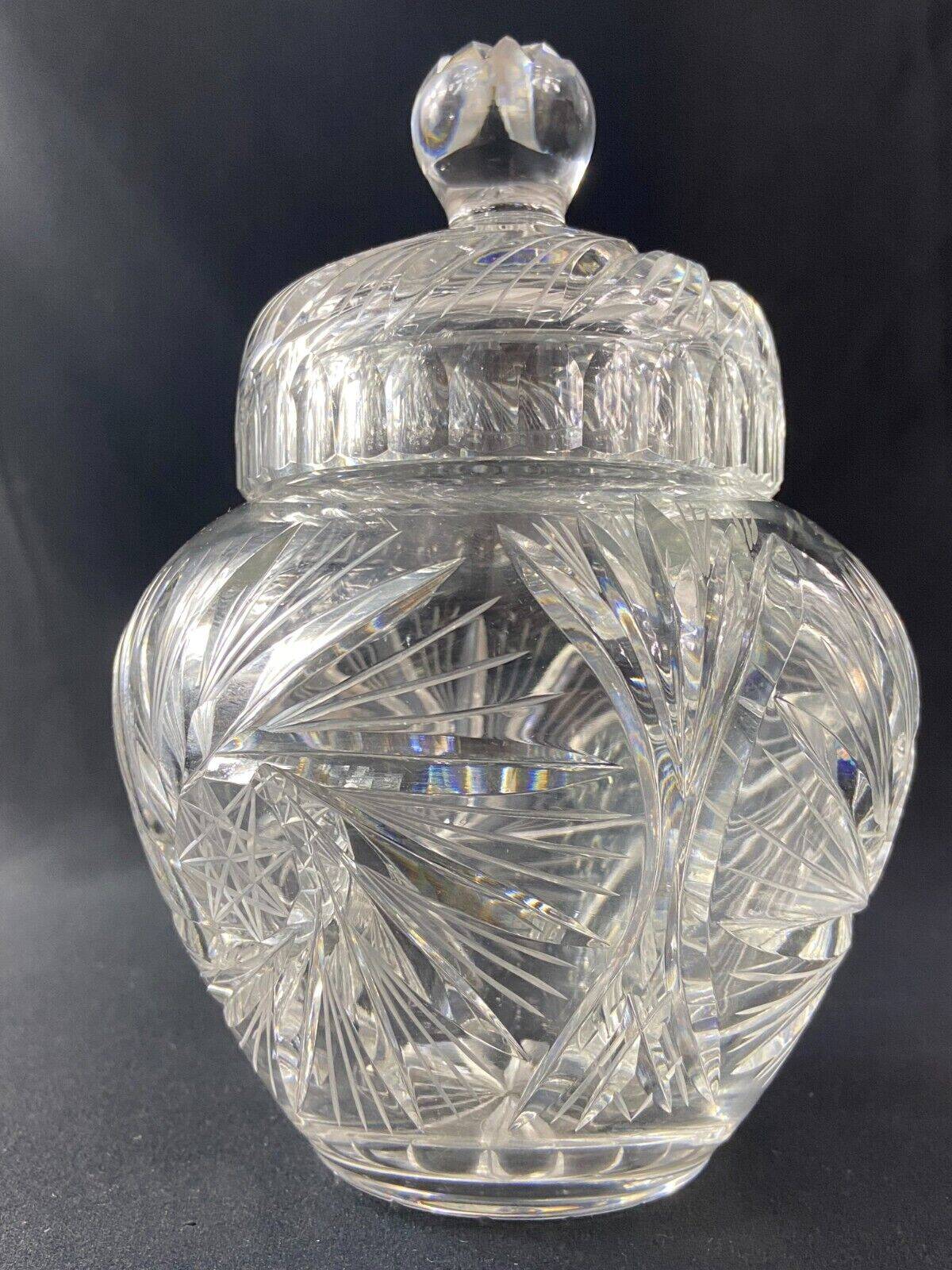 Covered pot and bohemian cut crystal jar