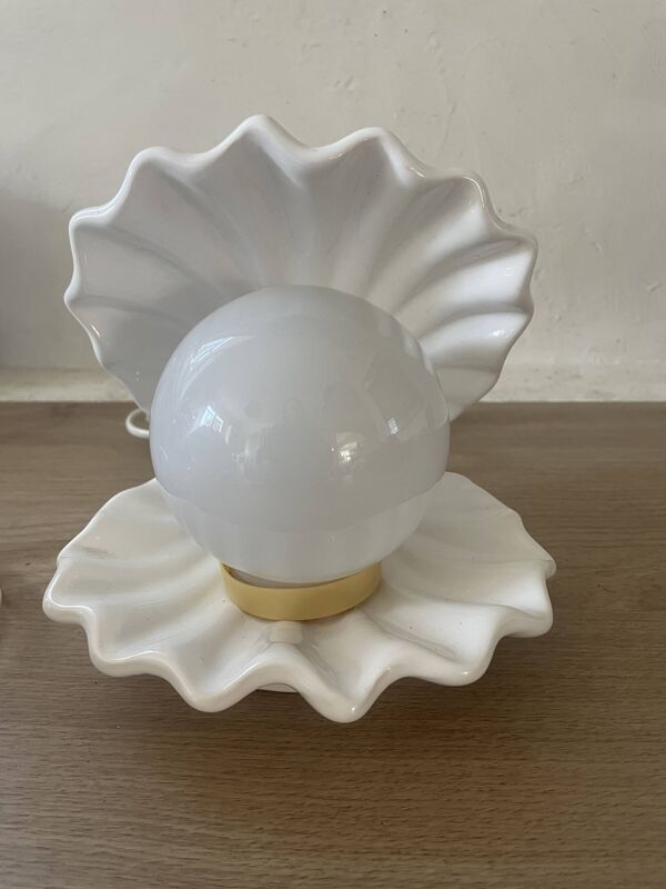 Lampe  coquillage céramique et opaline 70´s