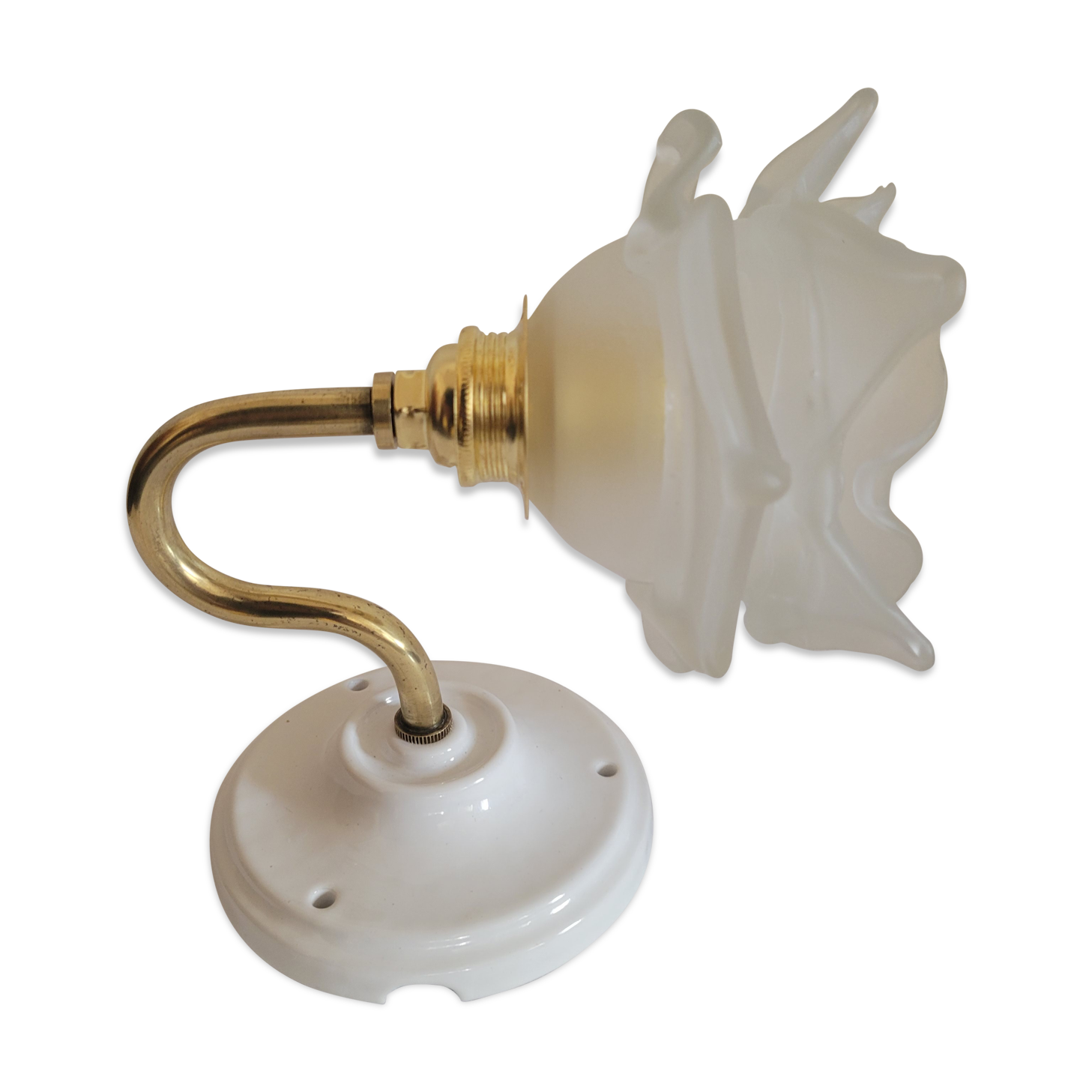 Brass flower and frosted glass sconce