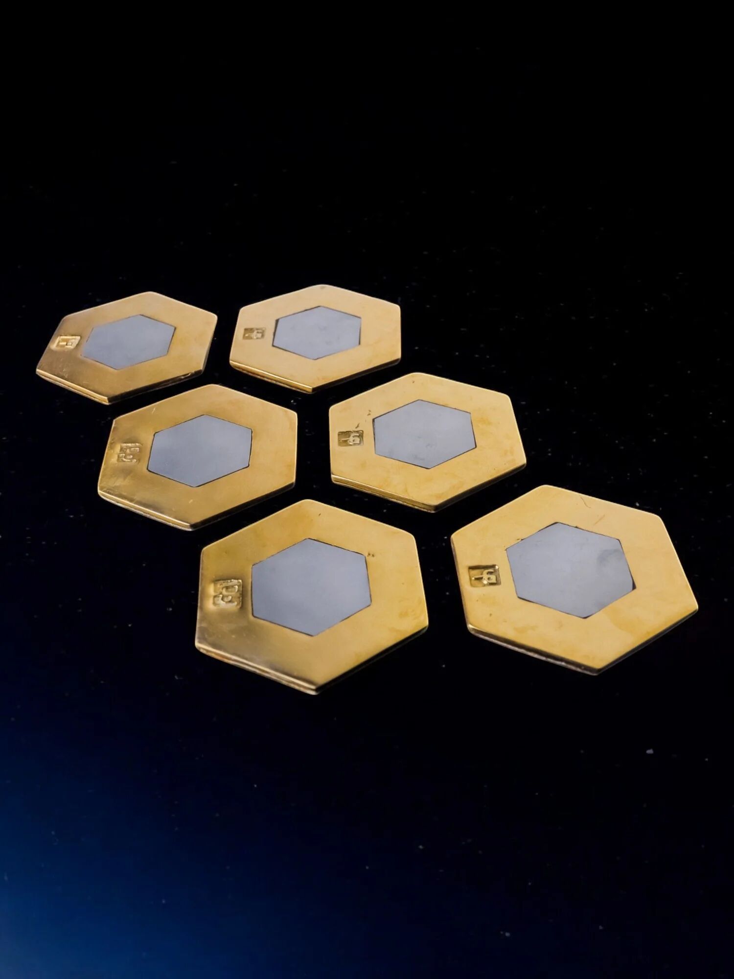 Set of 6 brutalist coasters by David Marshall, Spain, 1970