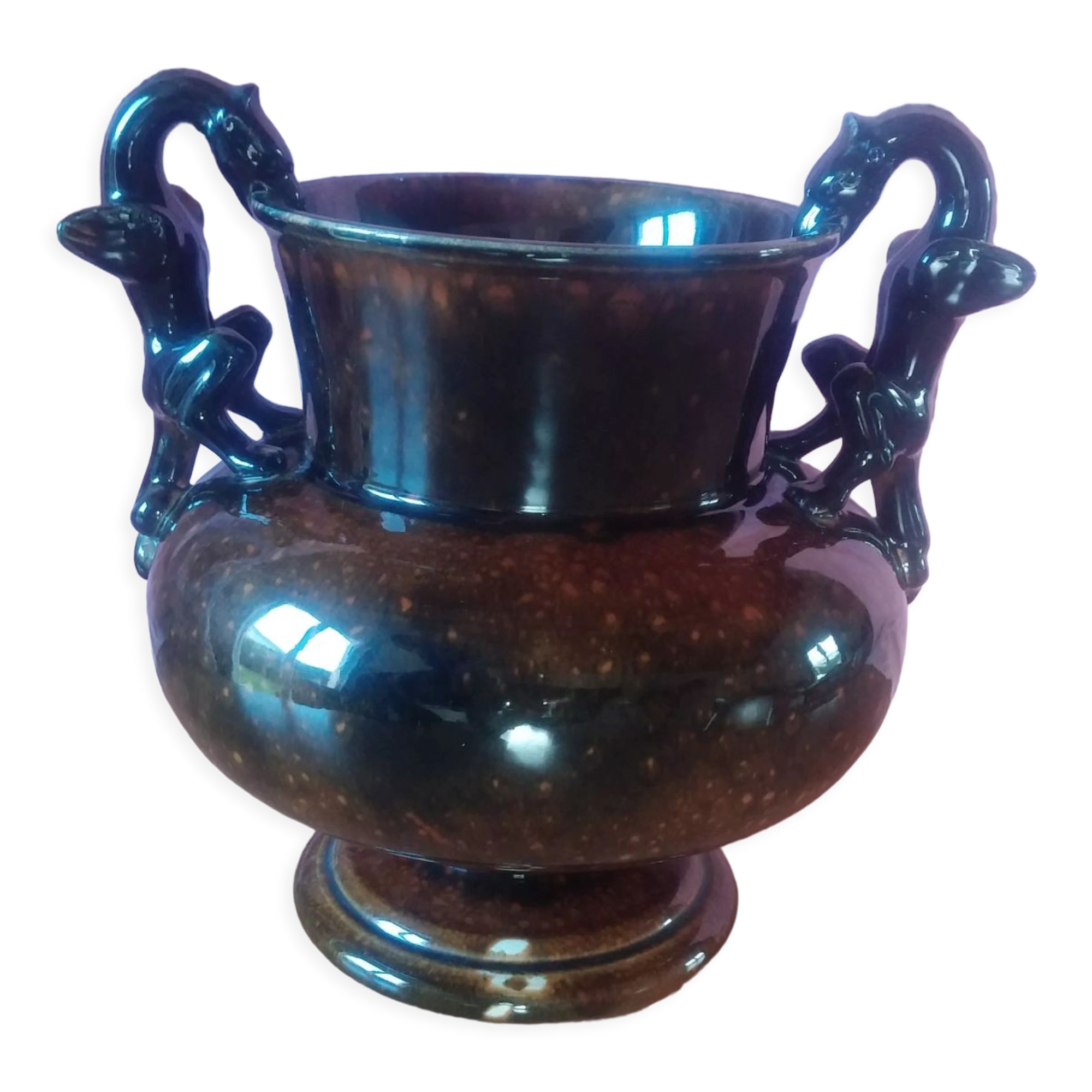 Sarreguemines-style glazed ceramic vase