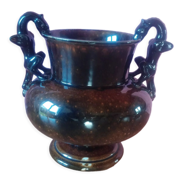 Sarreguemines-style glazed ceramic vase