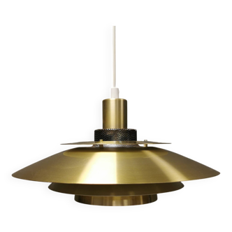 Gold lacquered aluminum hanging lamp from Danish JEKA (closed in the early 90s) model Opus 8037-H
