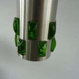 Suspension cascade of aluminum tubes with green glass