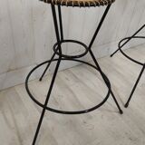 Vintage wicker bar and its two stools