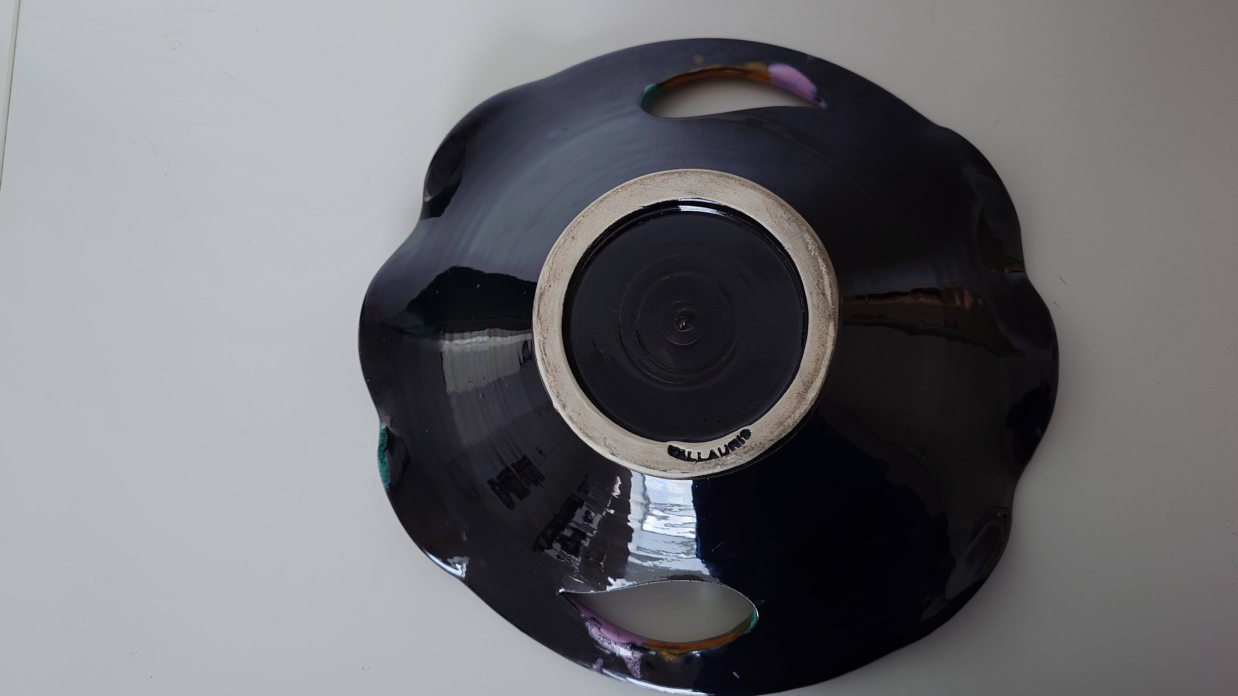 Large Vallauris ceramic bowl signed – colourful decorative centrepiece.