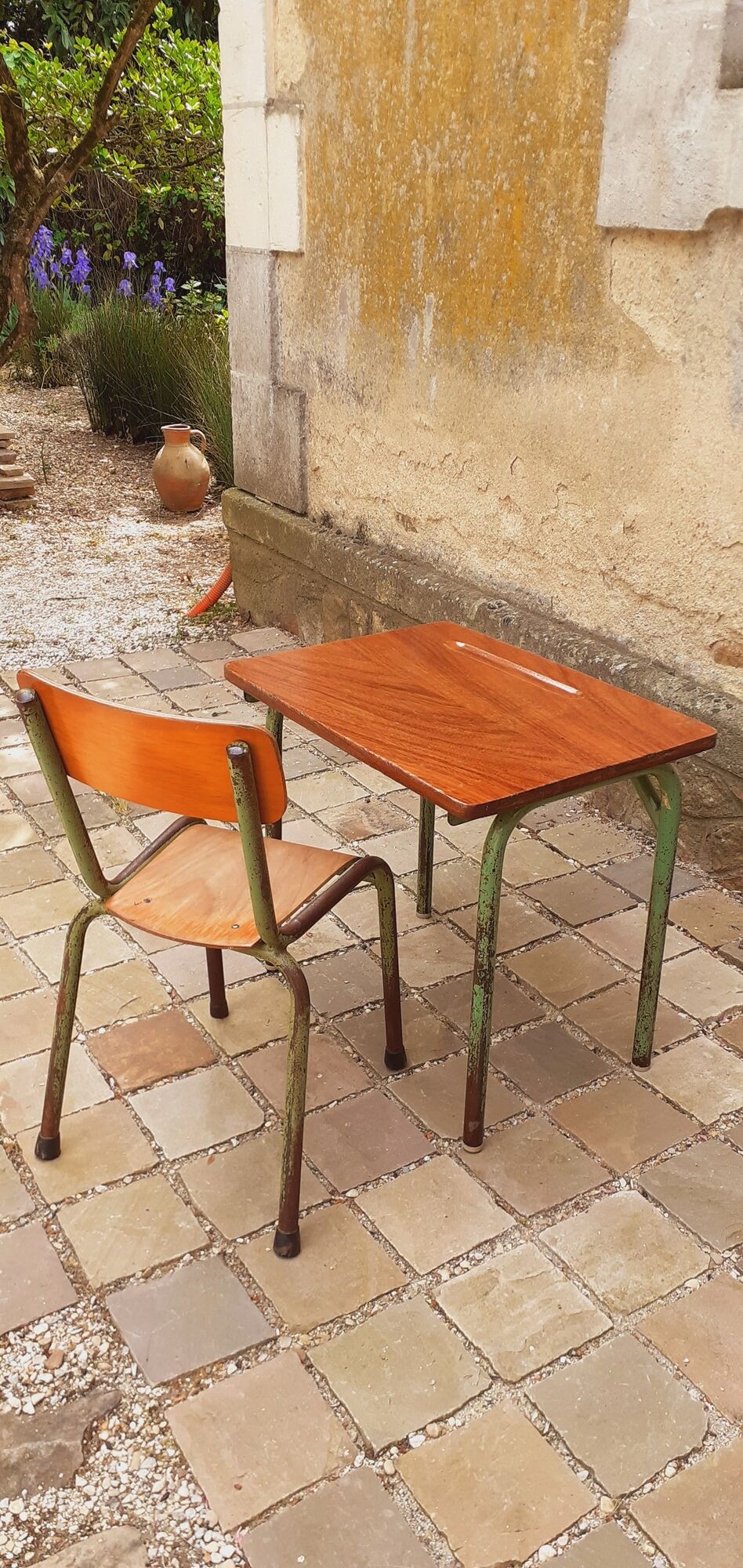Table-bureau d'enfant teck et sa chaise, vintage années 50/60