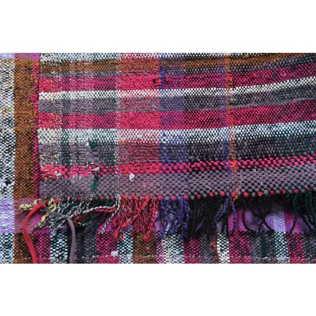 Vintage Turkish Hand-Knotted Wool Cotton Purple Kilim Runner Rug 125x322