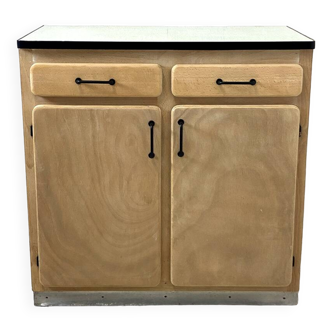 Vintage 60's sideboard in raw wood and blue formica