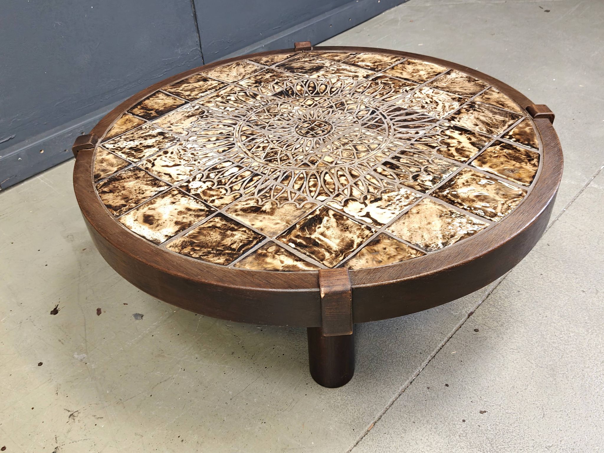 Round Vallauris ceramic coffee table by Barrois, 1960s