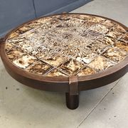 Round Vallauris ceramic coffee table by Barrois, 1960s