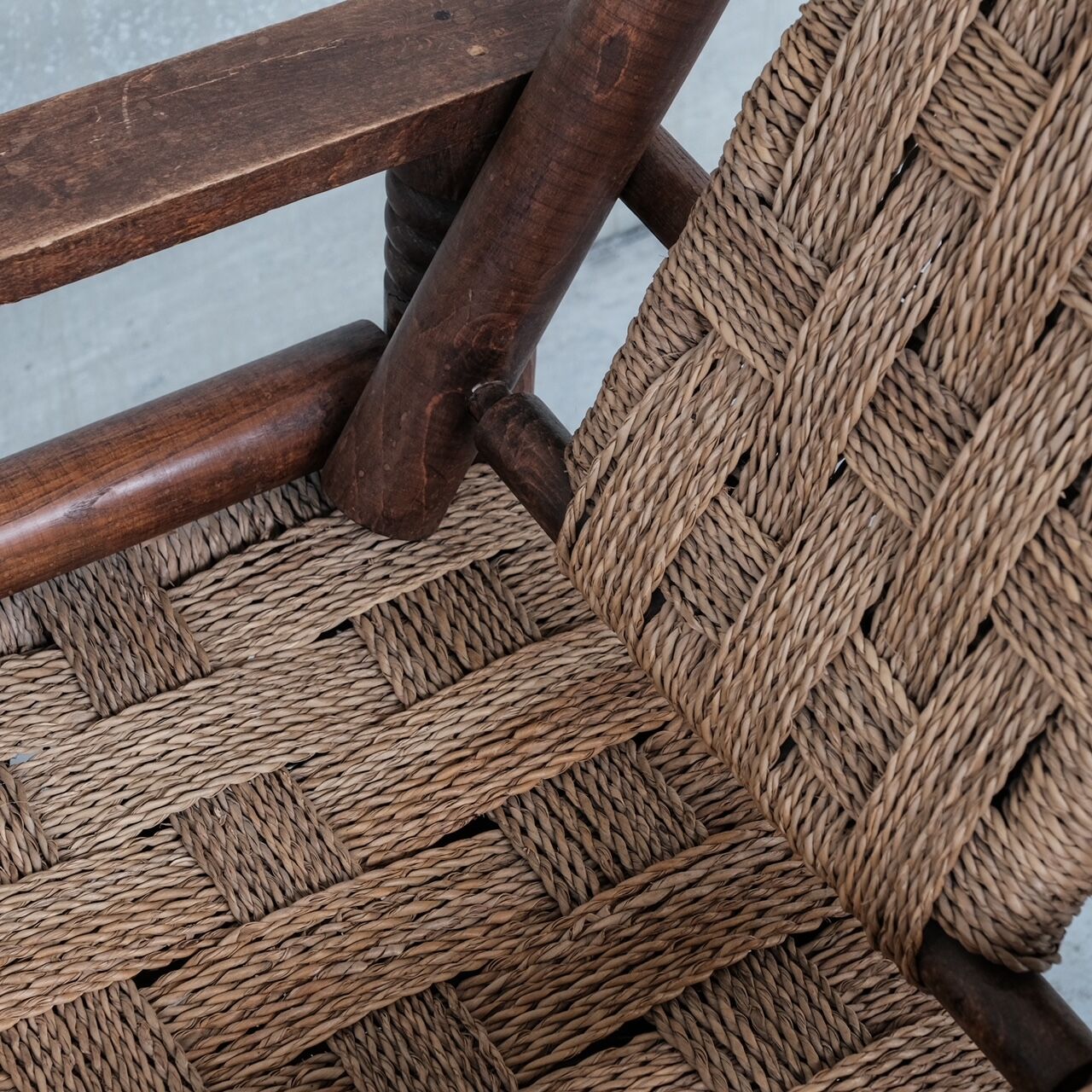 French Art Deco Cord and Oak Armchair