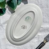 Vintage white and green porcelain dish Iris Moulin des Loups "Sargosse" 1950s