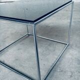 Sleek Design Metal & Fumé Glass Square Side Table, 1970s