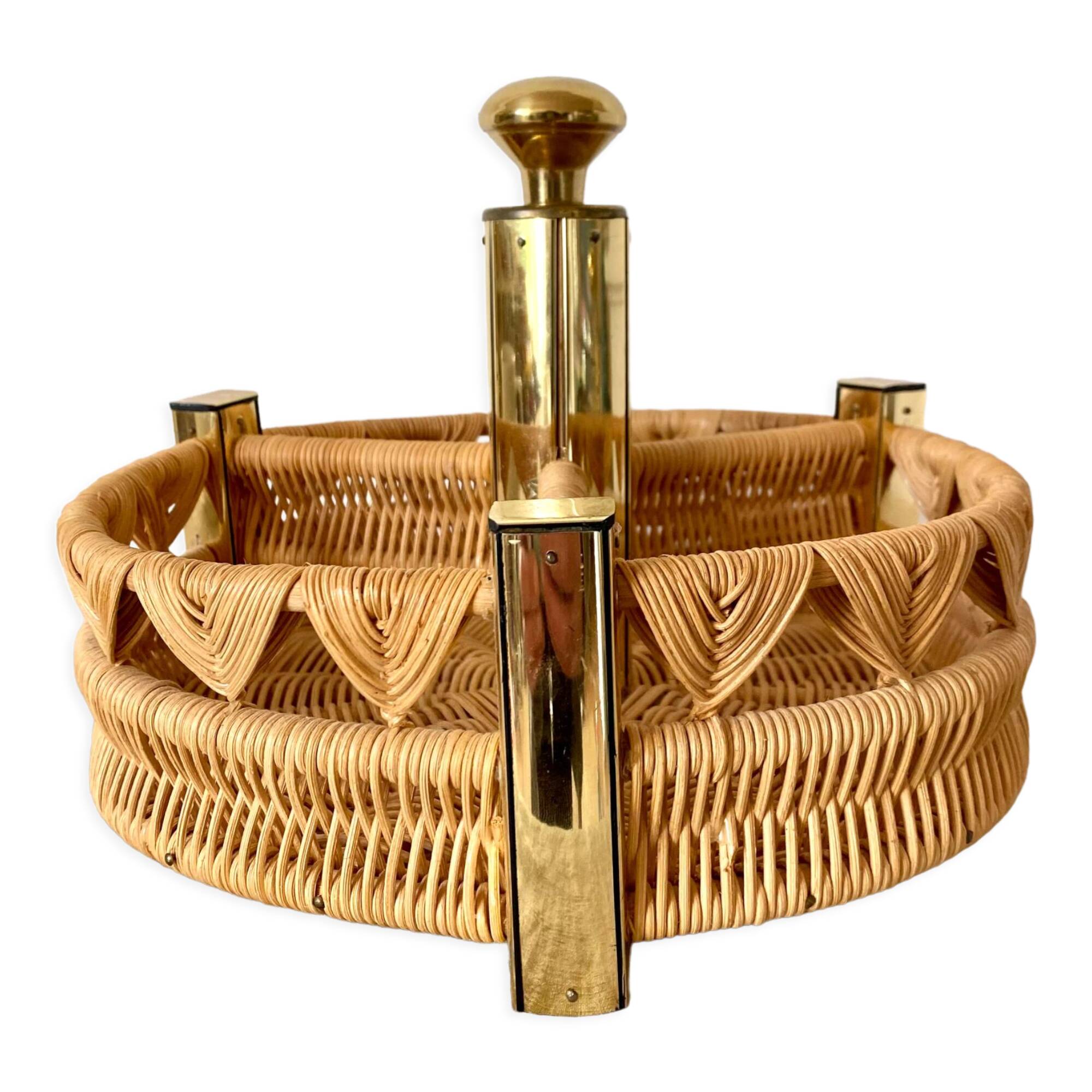 Porte bouteilles vintage , porte plantes en rotin tressé